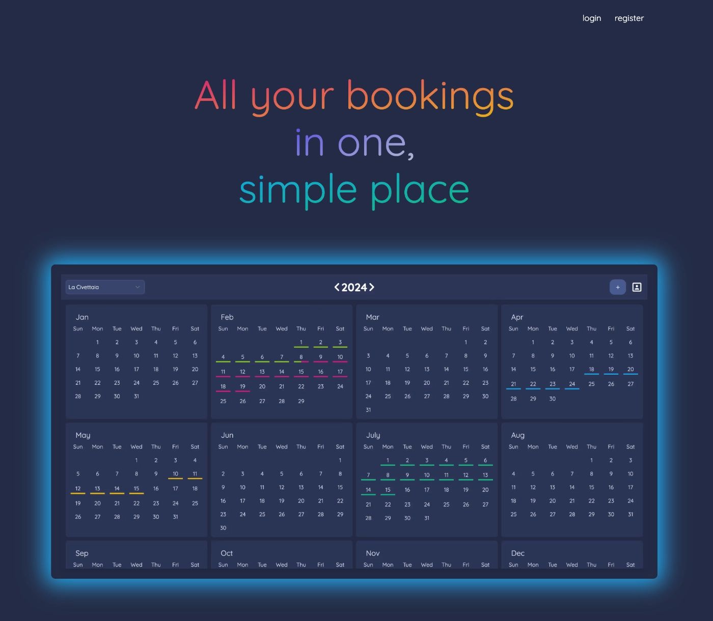 The landing page of the yearbookings app